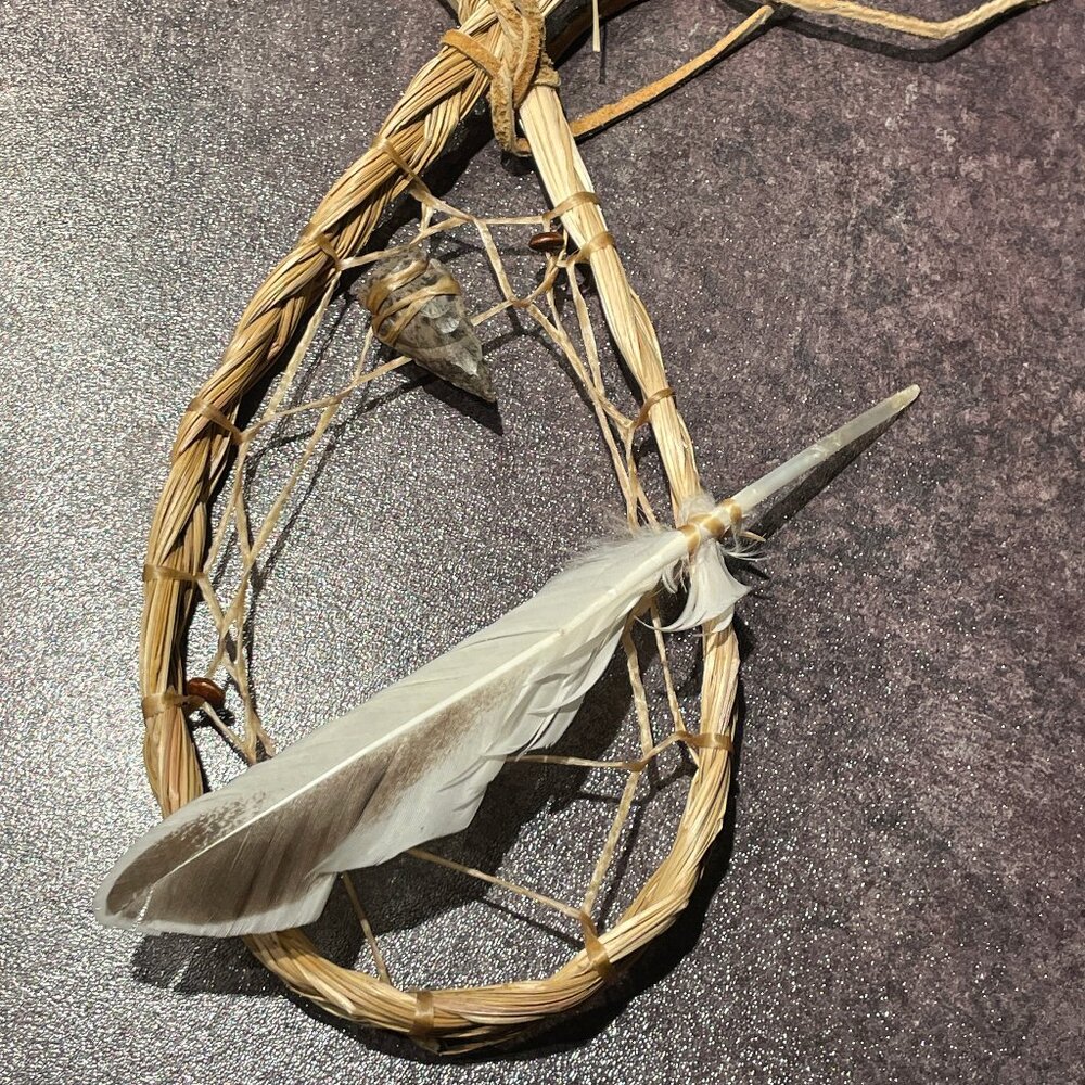 NEW Flint and Feather - Small Sweetgrass Dreamcatcher Wall Hanging Art OOAK